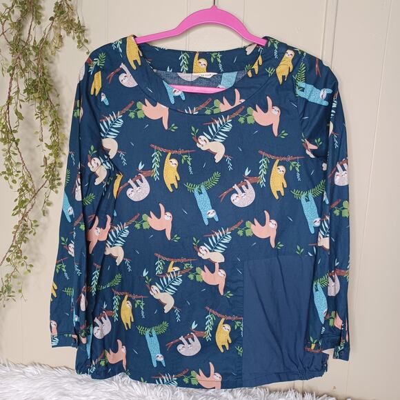 Moss Club Sloth Print Women's Cotton Blouse M/L - Picture 1 of 8